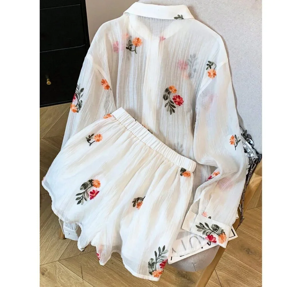 Boho Women's Casual Floral Embroidered Long Sleeve 2-Piece Set